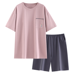 睡衣男士夏季纯棉短袖短裤家居服男款夏天夏款加大码圆领套头休闲