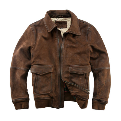 a2飞行员夹克牛皮翻领机车