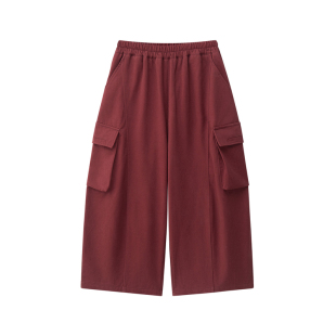 虾酱麻麻男童裤子春秋装2026新款长裤红色阔腿工装儿童纯棉休闲裤