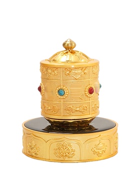 藏式车载太阳能转轮摆件电动藏经转简金筒合金八吉祥汽车中控摆件