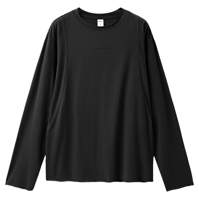 UNCLEBLUE 150G麻棉剪裁印花长袖26春夏新品复古纯色打底上衣男女