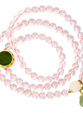 六不散人粉晶芙蓉晶青玉大象手链