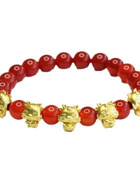 天然红玛瑙五福龙手串手链生肖龙本命年男女士吉祥纳福礼物饰品