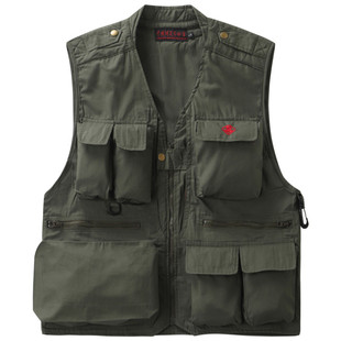 中国摄影家协会纯棉多袋摄影背心摄影马甲中摄协绣字军绿V领中年