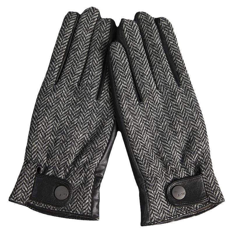 HarrisTweed进口羊毛真皮手套男