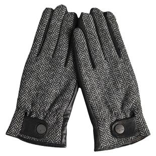 Harris Tweed进口羊毛男士真皮手套冬天加绒保暖户外骑行触屏羊皮