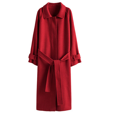 韩版红色结婚宽松双面呢外套