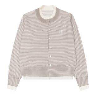 FDR官方店 假两件撞色条纹毛衣开衫女2026春季圆领休闲慵懒针织衫