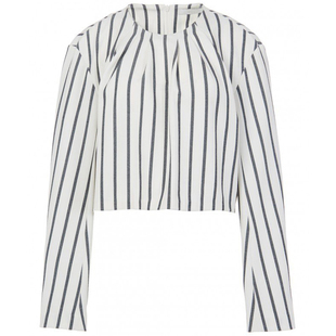 极简风！上衣女短款简约黑白色竖条纹气质显瘦长袖圆领套衫 春秋