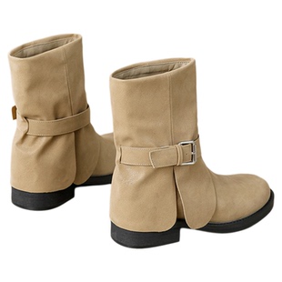 达芙妮裤管靴女2025秋季新款复古西部牛仔短靴百搭粗跟中筒马丁靴