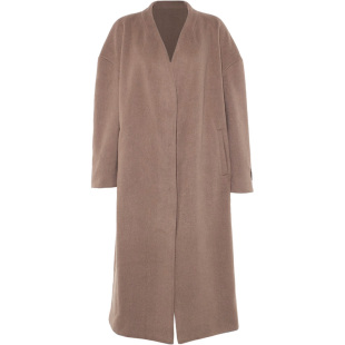 出口日本外贸秋冬季OL办公宽松落肩V领圆领70%羊毛毛呢大衣外套