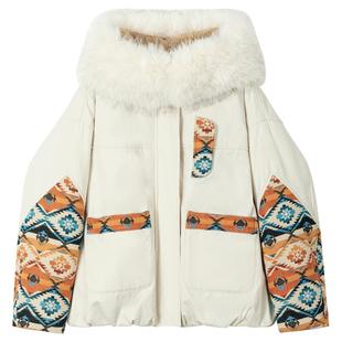 KEIKO [蓄热毛绒内里]复古回潮提花派克服冬季大毛领加厚棉服外套