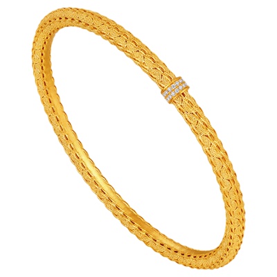 潮宏基非遗花丝云起黄金钻石手镯足金镯子5G结婚三金高级镶嵌女卟