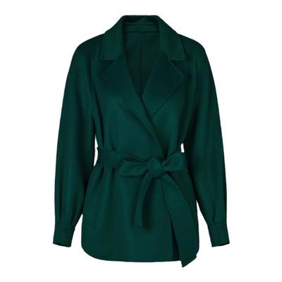 曼德诗全羊毛短款灯笼袖纯色大衣