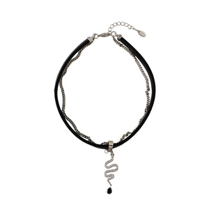 花迹银蛇水滴双层项链女小众甜酷辣妹风锁骨链暗黑系choker项圈潮