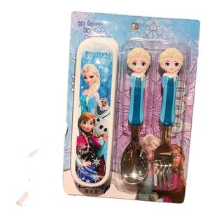 迪士尼儿童叉子勺子套装不锈钢卡通宝宝自主进食勺子叉子餐具盒子