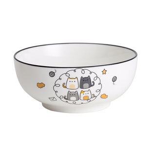 可爱猫家用陶瓷米饭碗汤碗卡通吃饭碗泡面碗面条碗大号好看的餐具