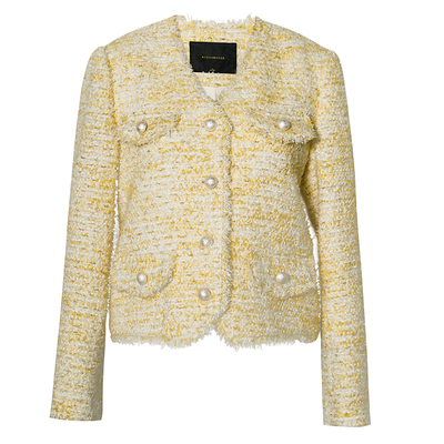 罗衣法式小香风黄色粗花呢短外套