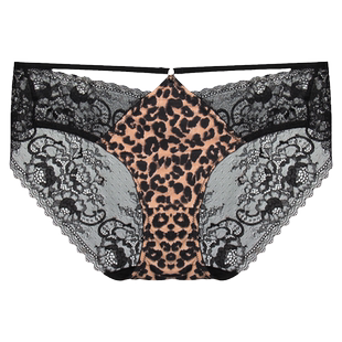 布迪设计性感内裤女2025新款豹纹蕾丝薄款中腰三角裤镂空包臀透气