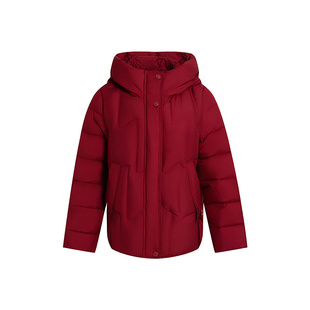 黛玛诗2025冬新款小个子短款外套90鸭绒时尚休闲羽绒服女连帽酒红