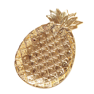 出口欧美 电镀金色菠萝陶瓷盘子收纳盘果盘 日式纯色首饰收纳摆件