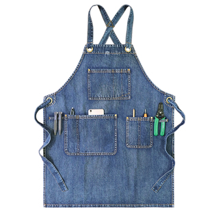 围裙女2025新款纯棉牛仔布复古做旧烘焙咖啡男工作服定制logo印字