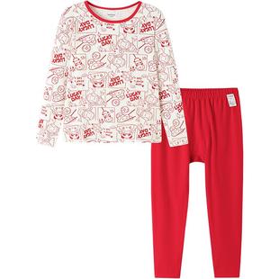 巴拉巴拉儿童内衣套装男女童秋衣秋裤宝宝保暖衣新年季红色拜年服