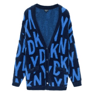 DKNY唐可娜儿秋季女装上衣经典撞色字母宽松廓形针织开衫外套休闲