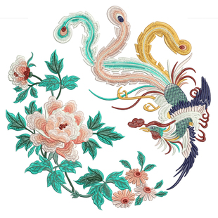 团凤民族风唐装旗袍汉服来料加工电脑刺绣花制版定制设计现成版带