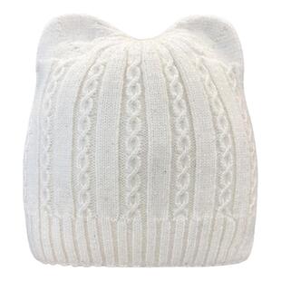 可爱猫耳朵毛线帽女显脸小兔毛帽子冬季保暖针织帽护耳包头帽冷帽