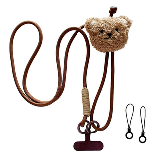 毛绒小熊手机挂绳斜挎可背可调节长短手机链户外防丢手机壳背绳女