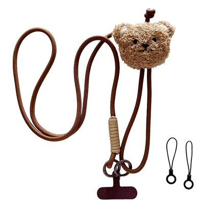 毛绒小熊手机挂绳斜挎可背可调节长短手机链户外防丢手机壳背绳女