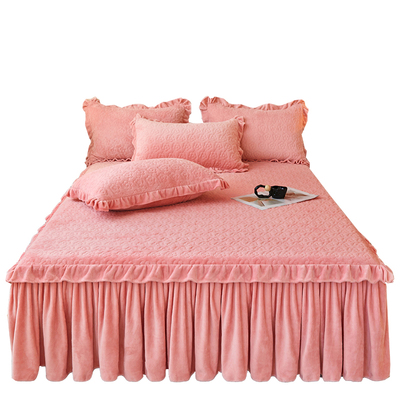 夹棉牛奶绒床笠式床裙二合一床罩