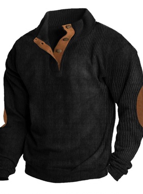 欧美休闲套头衫灯芯绒立领卫衣