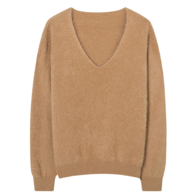 伊芙丽V领康赛妮100%羊绒拉绒针织衫女秋季通勤气质显瘦上衣