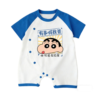 婴儿侧开短袖连体衣纯棉爬服