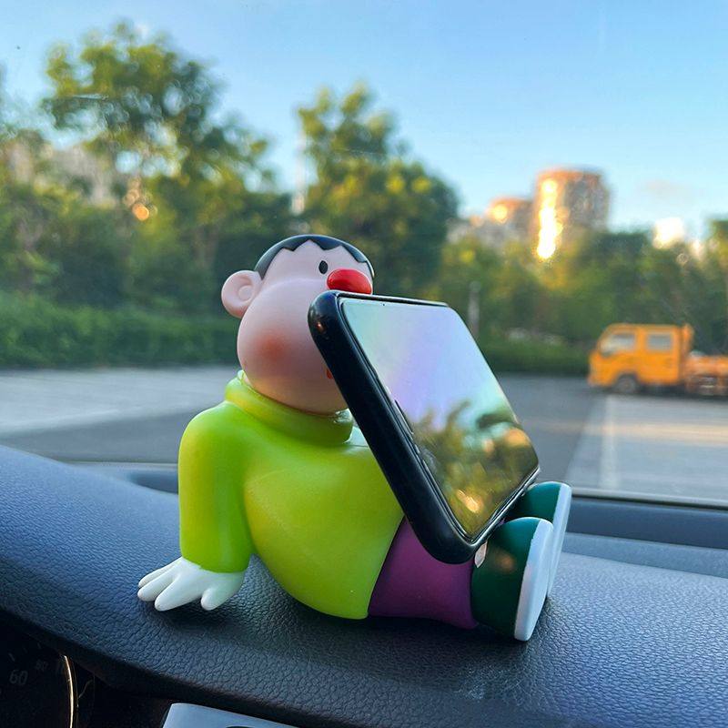 坐姿胖虎车载装饰品摆件手机支架中控台汽车内饰玩偶车顶车尾挂件