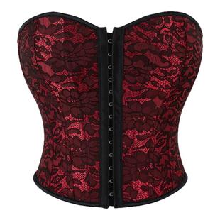 新款深红单排扣短款抹胸女士塑身衣corset抹胸小礼服欧美宫廷上衣