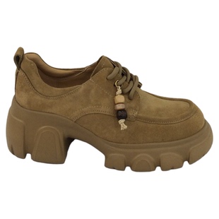 哈森HARSON正品2025新款春秋季轻质厚底系带百搭女单皮鞋HL252508