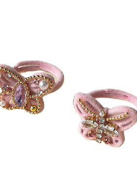 粉丝绒蝴蝶手作可调节戒指叠戴女