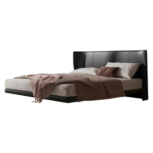 格调宣言意式极简真皮床架黑色悬浮床轻奢现代简约主卧大床双人床