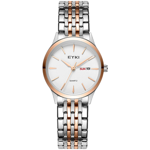 艾奇休闲简约双历显示女表钢带条手表女ins风学生防水石英女手表