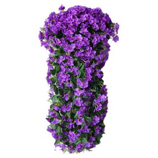 仿真紫罗兰花假花装饰壁挂吊兰花吊篮室内客厅塑料花藤人造绢花