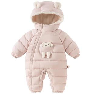 戴维贝拉婴儿羽绒服连体衣冬季男女宝宝新年防水保暖爬服A类红色