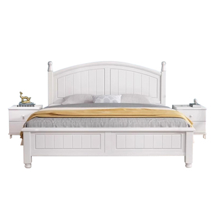 白色美式田园实木床1.8m简约单双人床次卧白色公主床奶油风儿童床