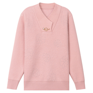 妈妈秋冬装毛衣洋气一体绒针织打底衫中老年人女加绒加厚保暖上衣