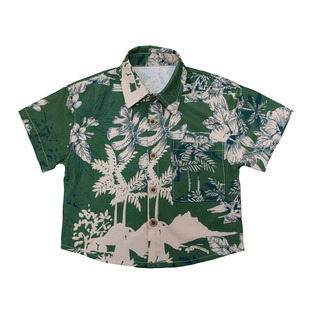 儿童美式复古夏威夷短袖碎花衬衫夏季宽松高级感别致小众港味衬衣