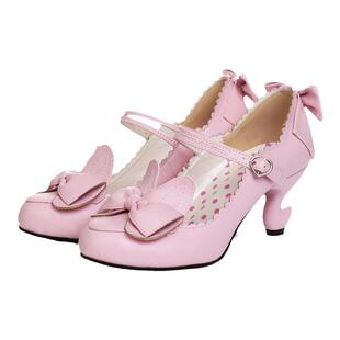 【菟菟丝】原创日系甜美可爱兔耳蝴蝶结桌脚高跟小皮鞋lolita