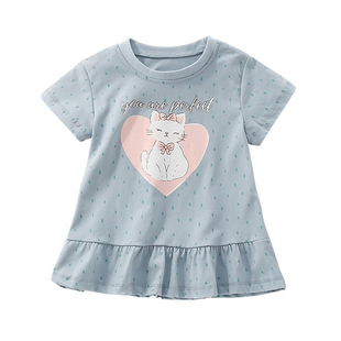 2026夏季新款欧美女童短袖T恤洋气可爱女孩宝宝纯棉儿童圆领上衣