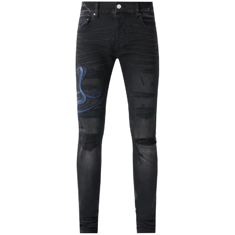 【年终盛典】AMIRI 早秋男装 个性撞色破洞紧身牛仔裤